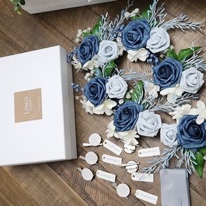 Ling's Moment Dusty Blue and Navy Wrist Corsages (6 pieces)